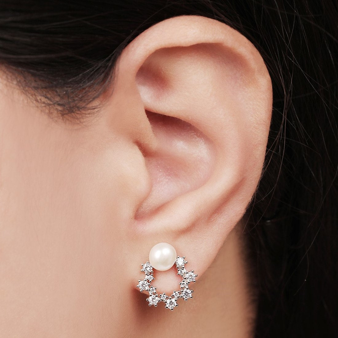 Eternal Pearl Bloom Rhodium-Plated 925 Sterling Silver Earrings