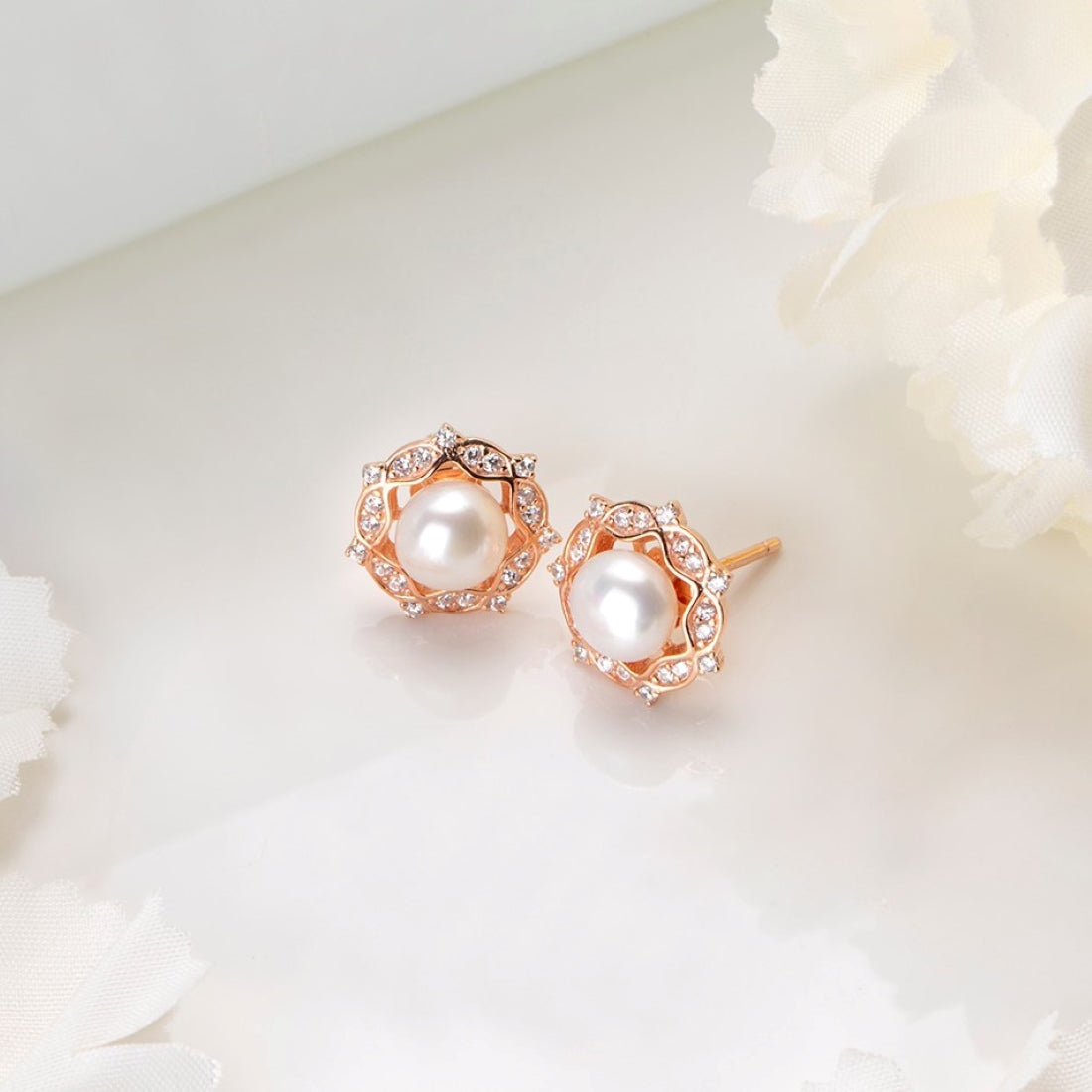 Floral Glamour Rose Gold-Plated 925 Sterling Silver Studs Earring