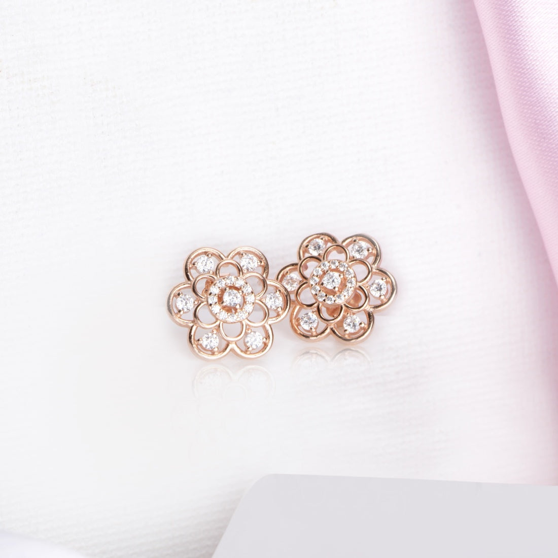 Floral Radiance Rose Gold-Plated Cubic Zirconia 925 Sterling Silver Earrings