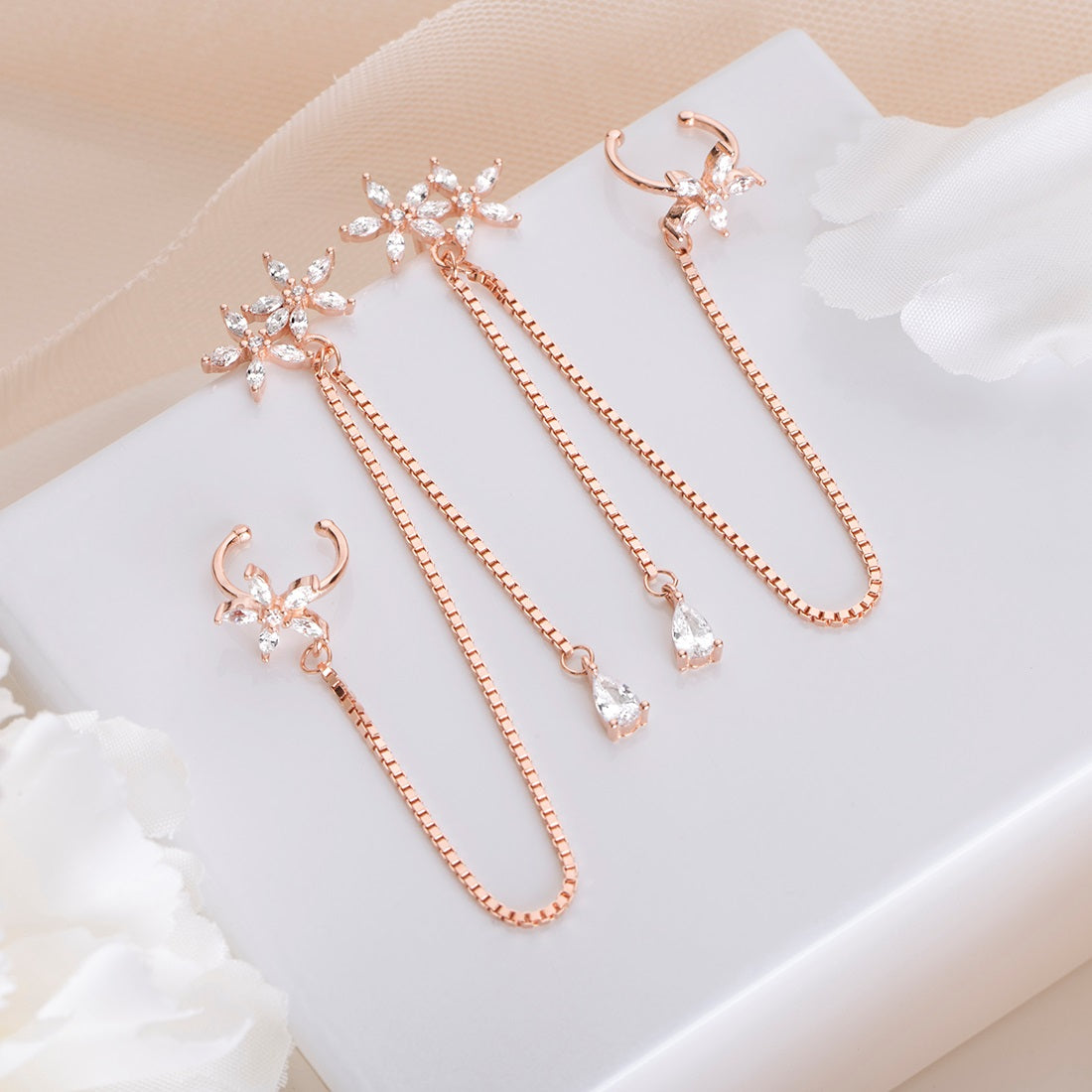 Floral Radiance Rose Gold Cubic Zirconia 925 Sterling Silver Earrings