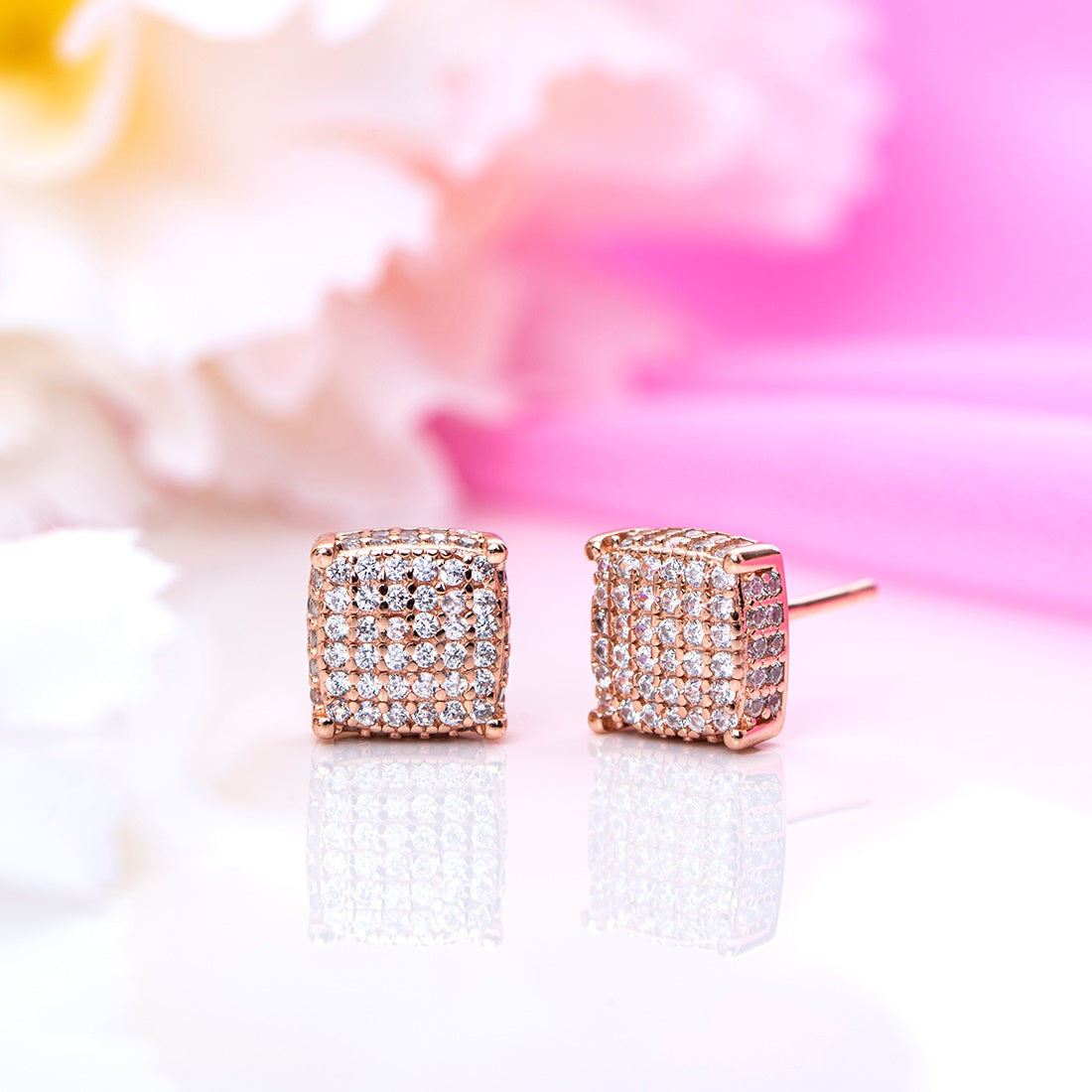 Radiant Square Elegance Rose Gold-Plated 925 Sterling Silver Earrings