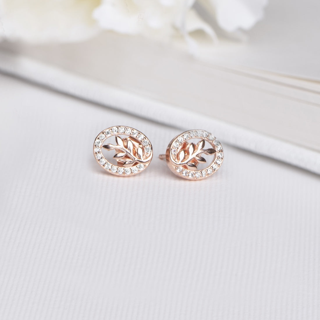 Peace in Circle CZ Rose Gold-Plated 925 Sterling Silver Stud Earrings