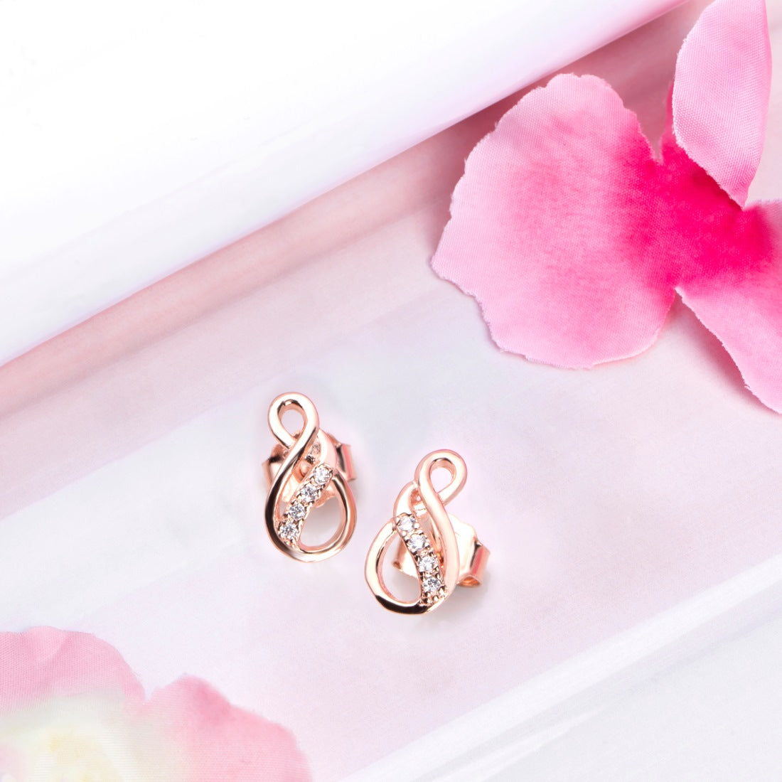 Radiant Cubic Zirconia Rose Gold-Plated 925 Sterling Silver Earrings