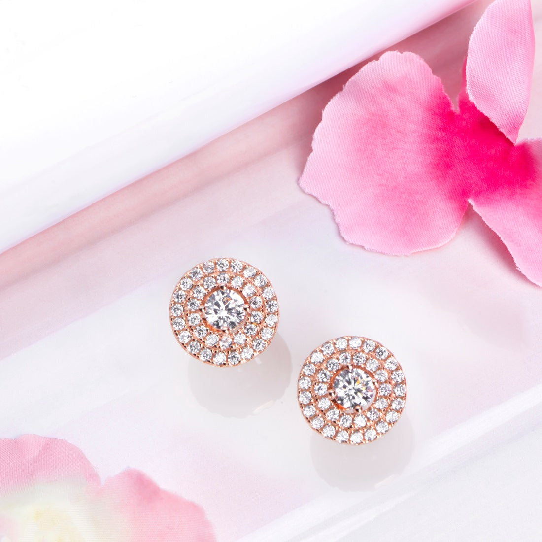 Radiant Solitaire Elegance Rose Gold-Plated 925 Sterling Silver Earrings
