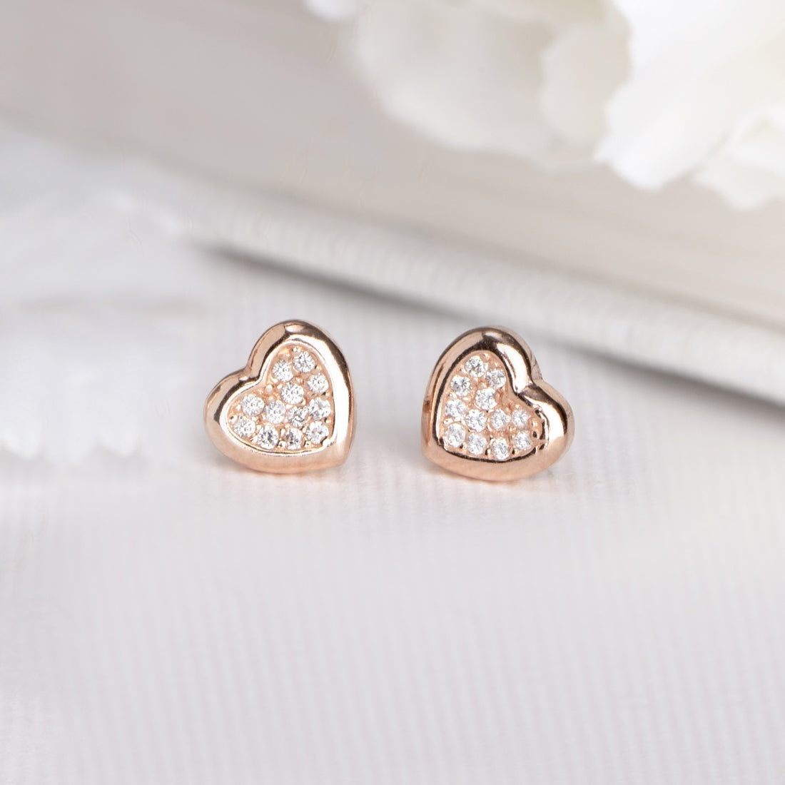 Heartfelt Elegance Rose Gold-Plated Cubic Zirconia 925 Sterling Silver Earrings