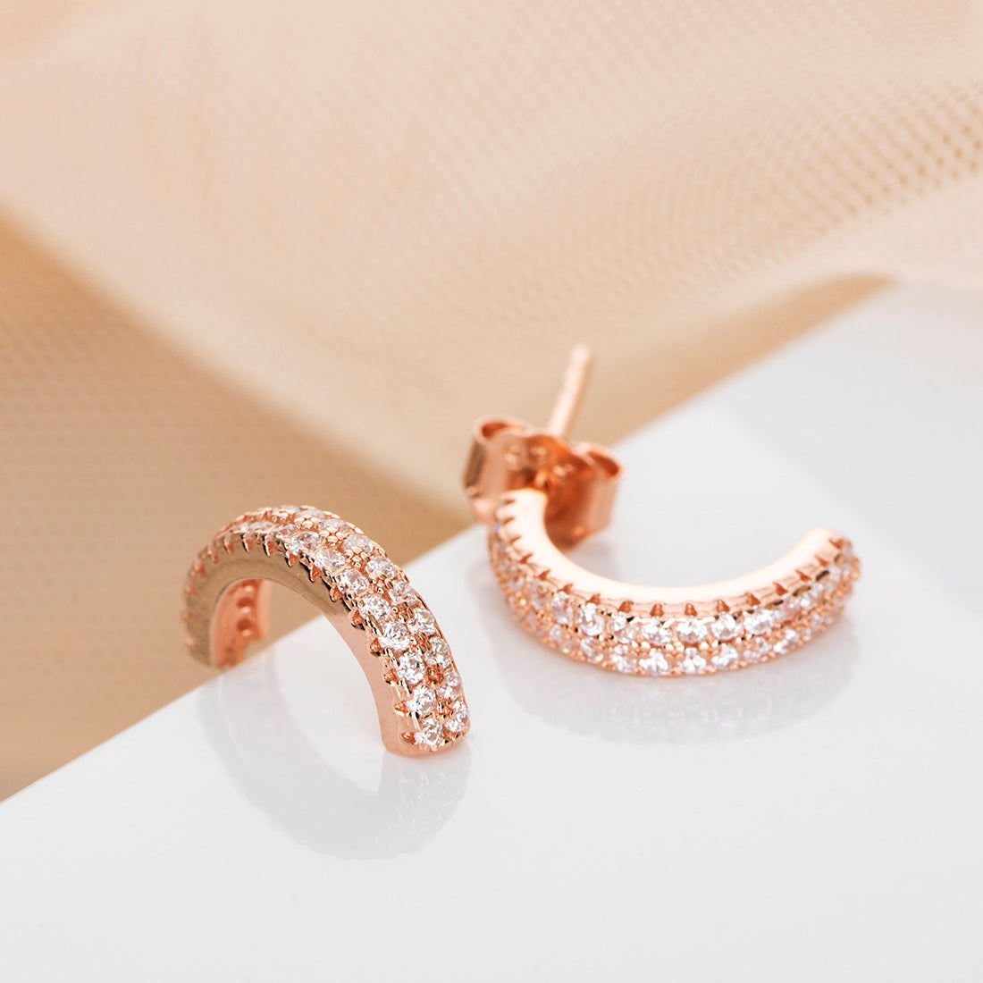 Chic Half Hoop Radiance Rose Gold-Plated CZ 925 Sterling Silver Earrings