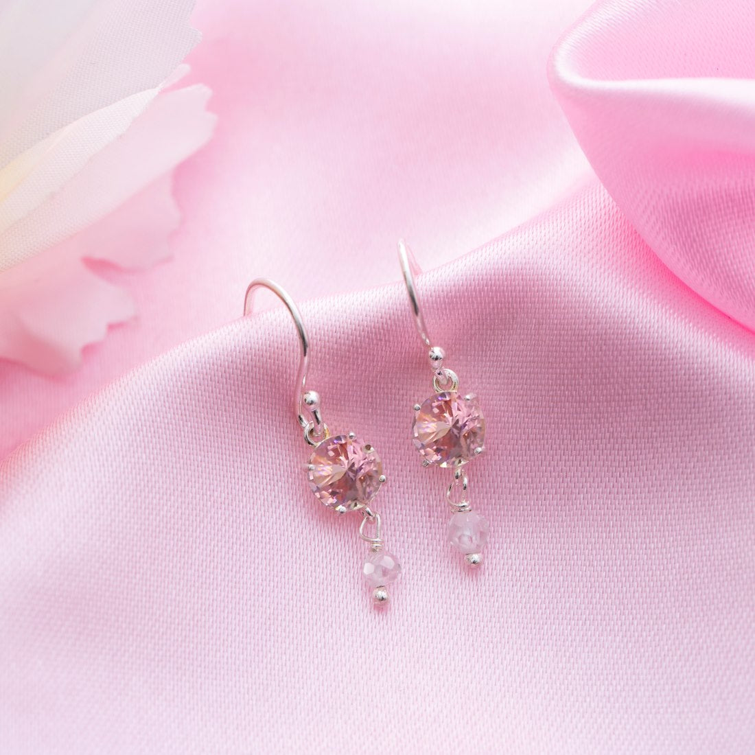 Blush Blossom Radiance Rhodium-Plated CZ 925 Sterling Silver Drop Earrings