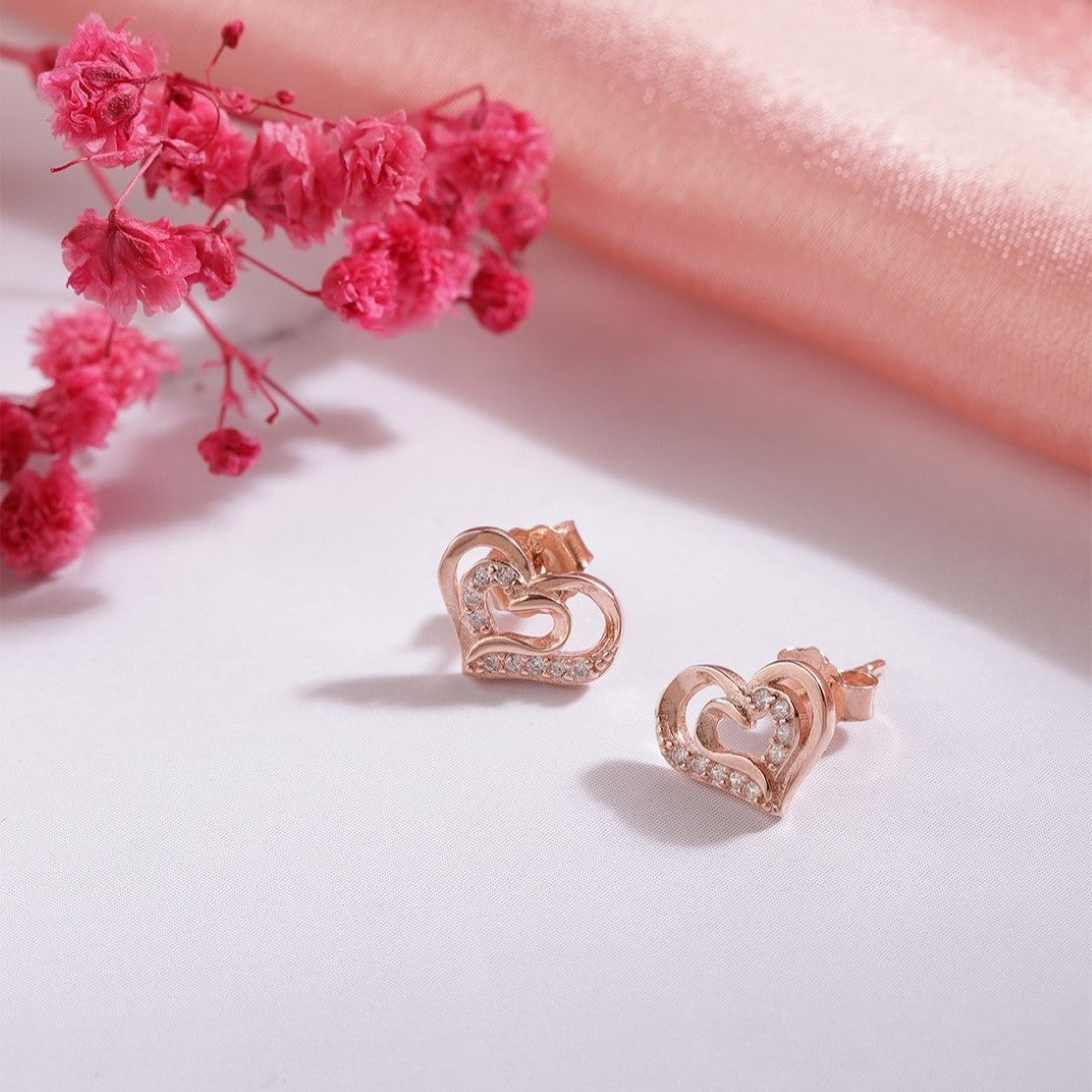 Heartfelt Radiance Rose Gold-Plated 925 Sterling Silver Earrings with CZ