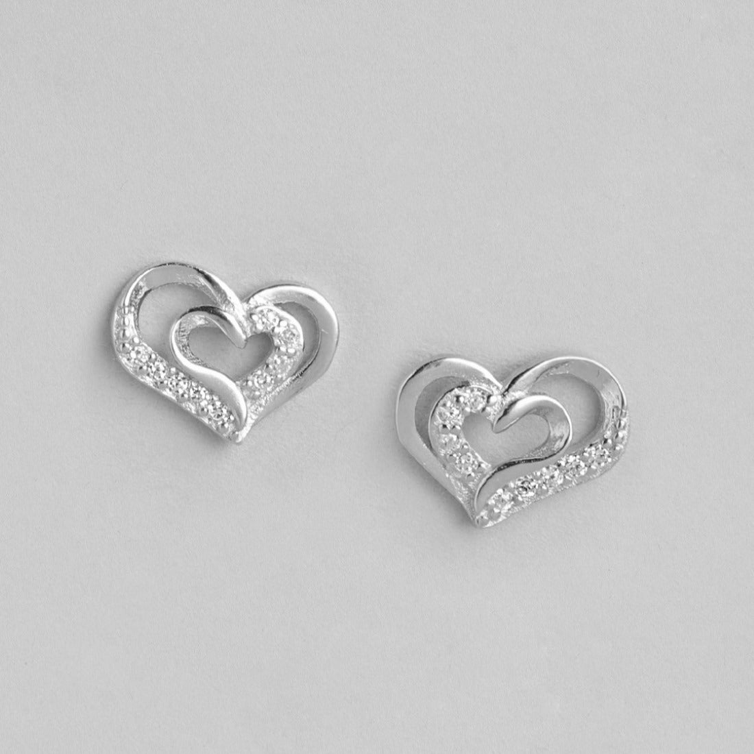 Heartfelt Radiance Rhodium Plated 925 Sterling Silver Heart Earrings