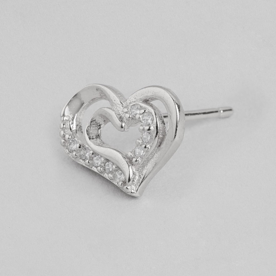 Heartfelt Radiance Rhodium Plated 925 Sterling Silver Heart Earrings