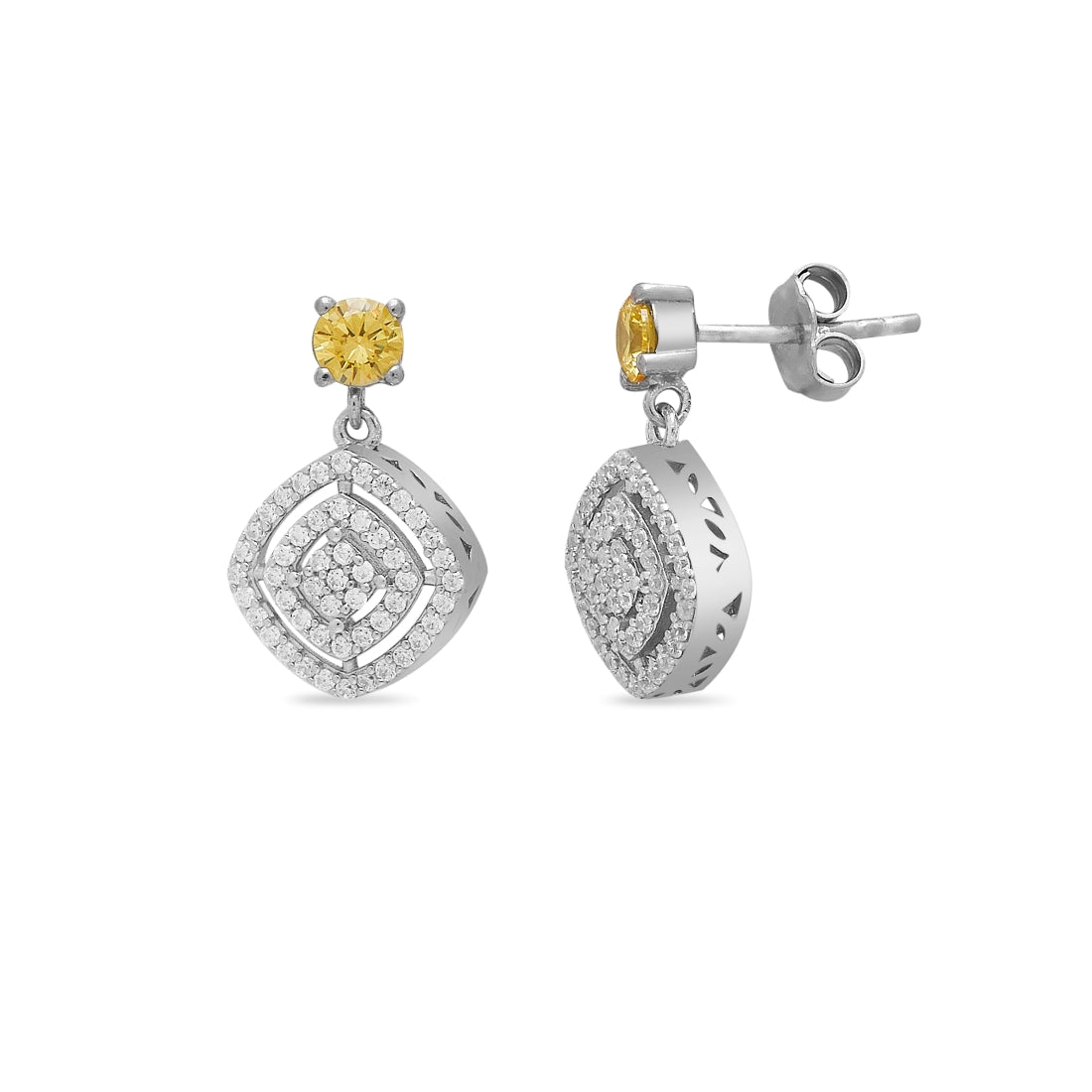 Elegant Reflections 925 Sterling Silver Rhodium-Plated Square Earrings