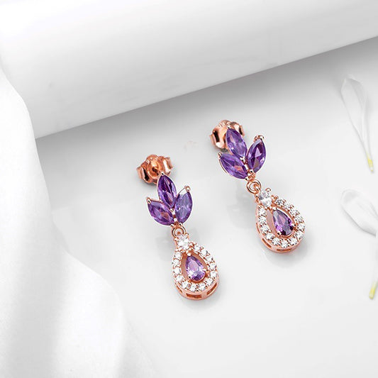 Sparkling Amethyst Rose Gold-Plated 925 Sterling Silver Dangle Earrings