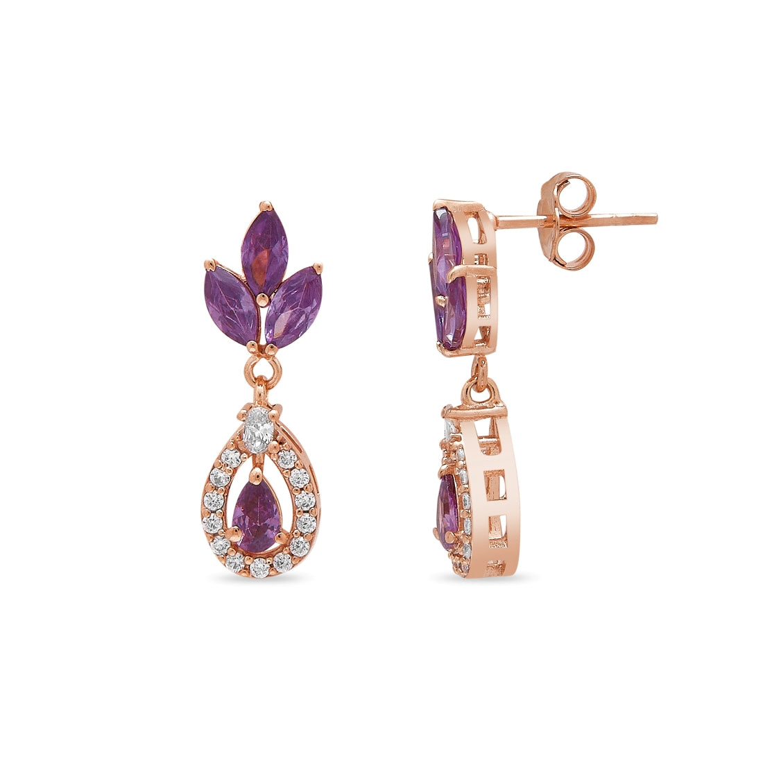 Sparkling Amethyst Rose Gold-Plated 925 Sterling Silver Dangle Earrings
