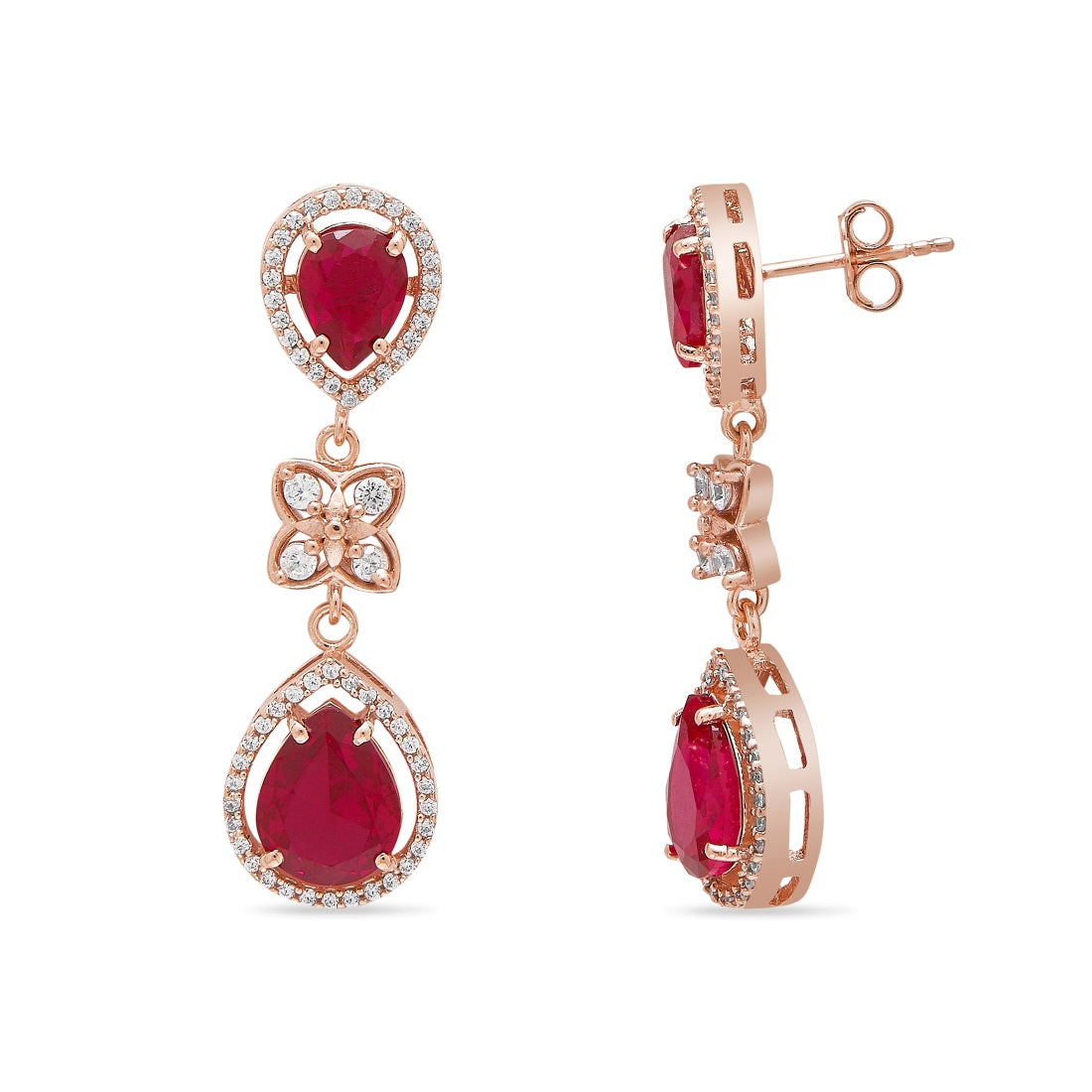 Luminous Dark Pink Rose Gold-Plated 925 Sterling Silver Dangle Earrings