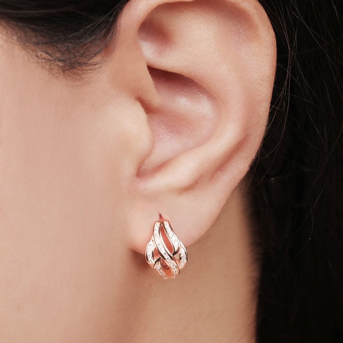 Gilded Petals Brilliance Rose Gold-Plated CZ 925 Sterling Silver Hoop Earring