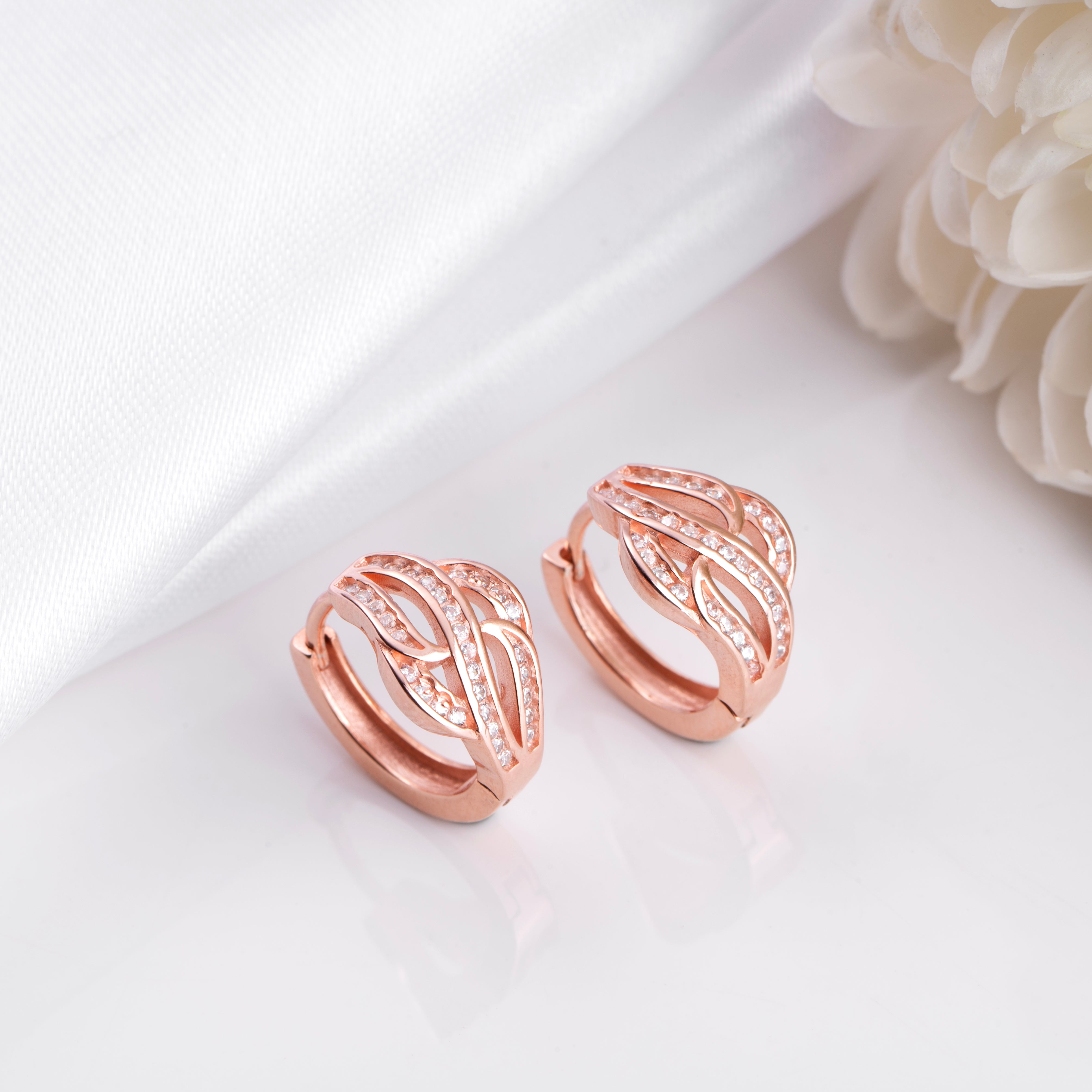Gilded Petals Brilliance Rose Gold-Plated CZ 925 Sterling Silver Hoop Earring