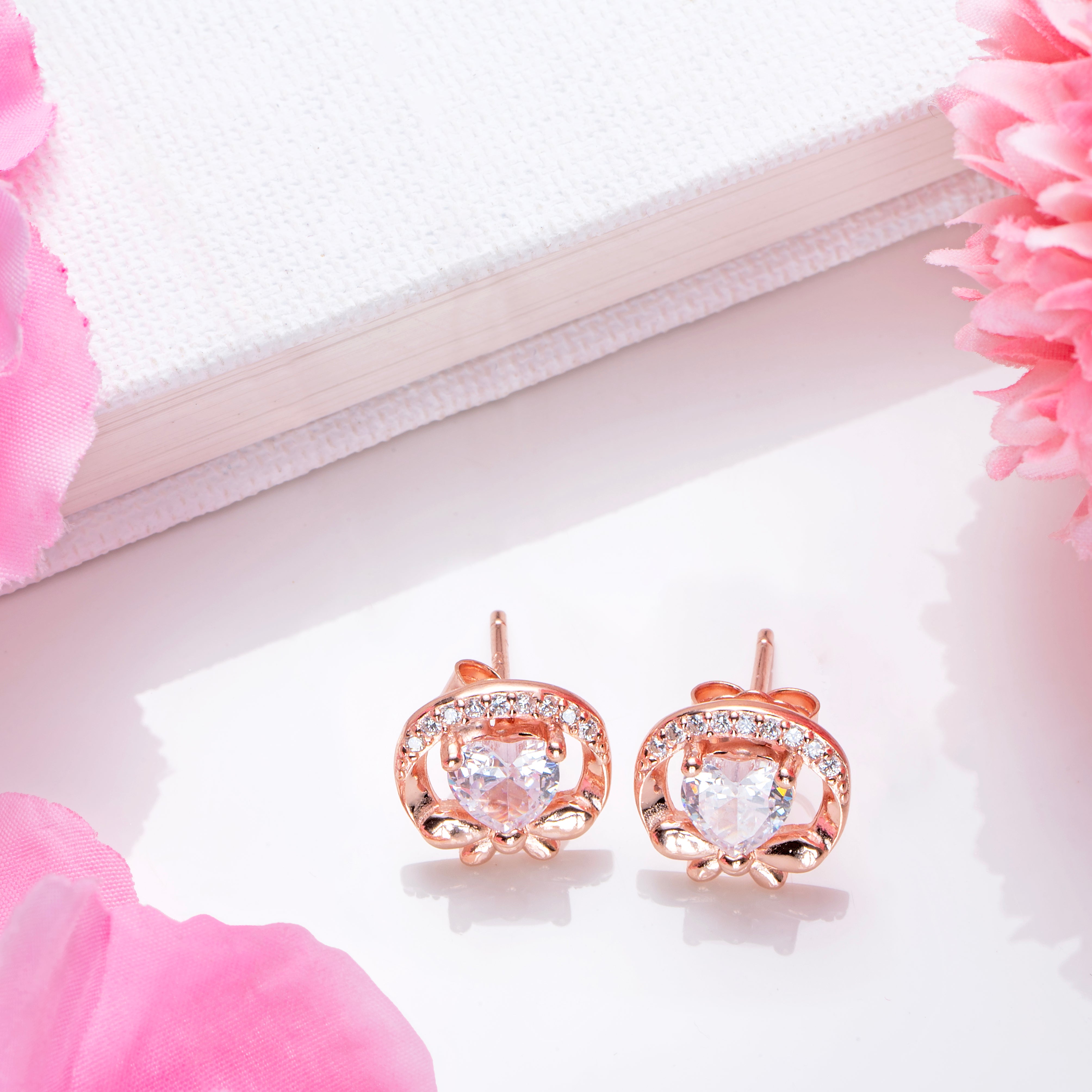 Romantic Rose Gold Plated 925 Sterling Silver Heart Earrings