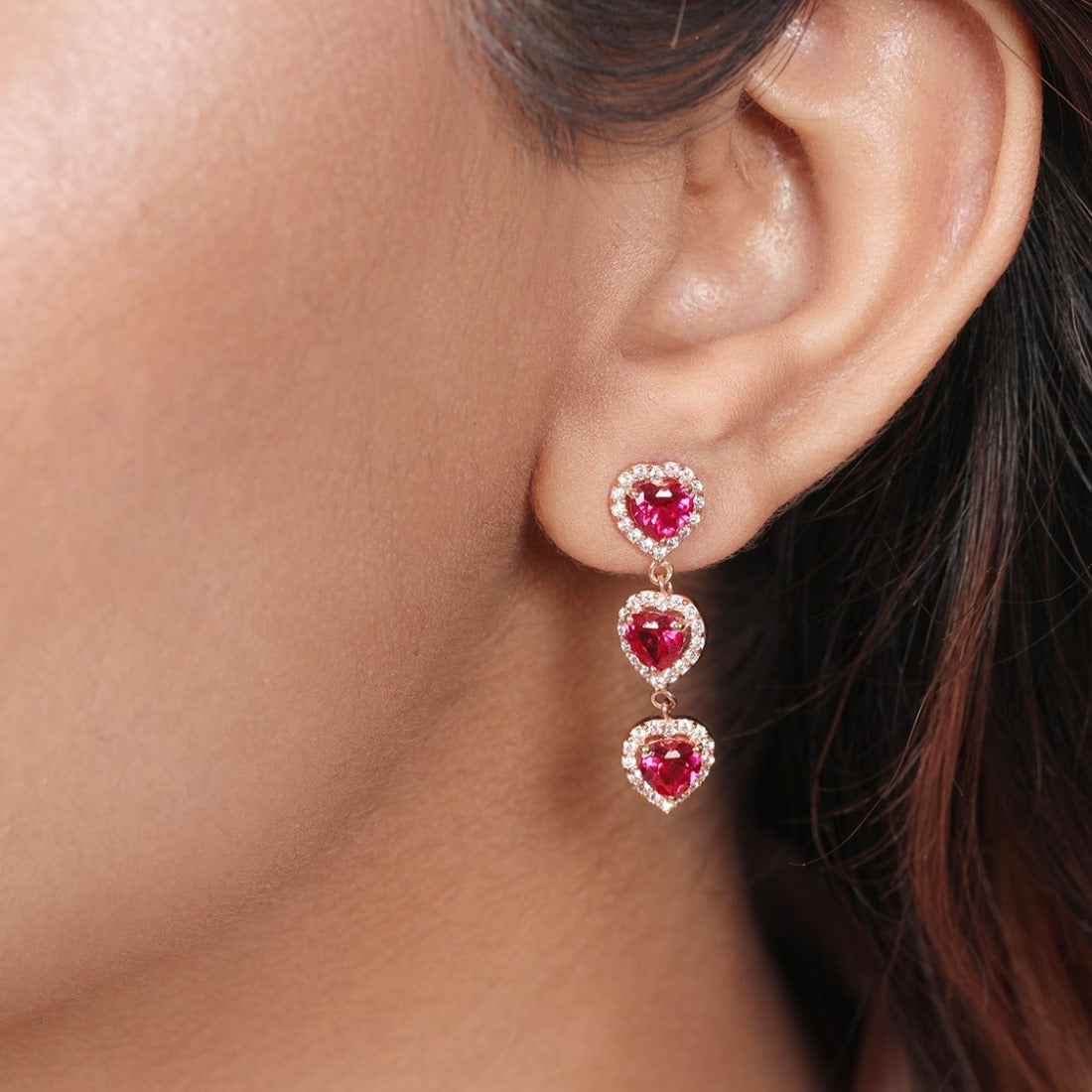 Rosy Love 925 Sterling Silver Heart Earrings with Cubic Zirconia