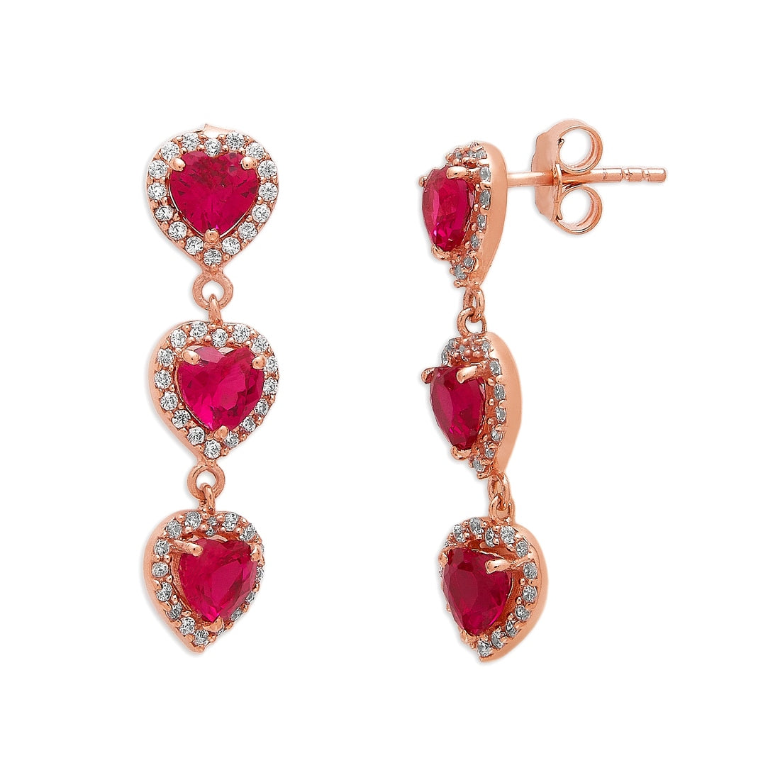 Rosy Love 925 Sterling Silver Heart Earrings with Cubic Zirconia