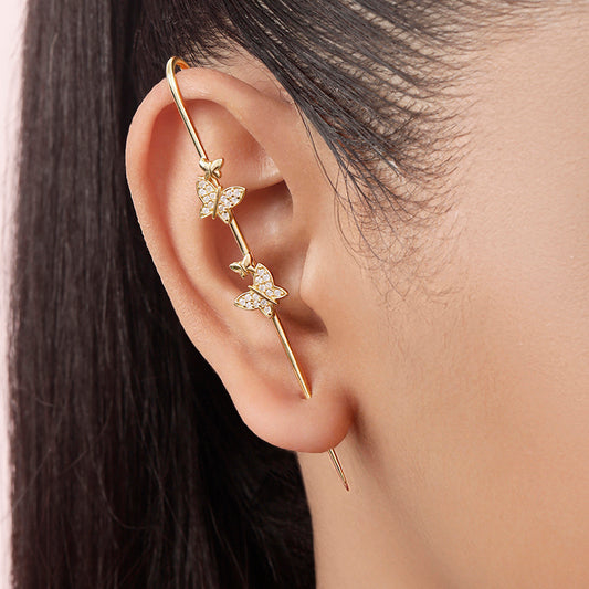 Fairy Wing Gold Plated 925 Sterling Silver Ear Cuff Earrings