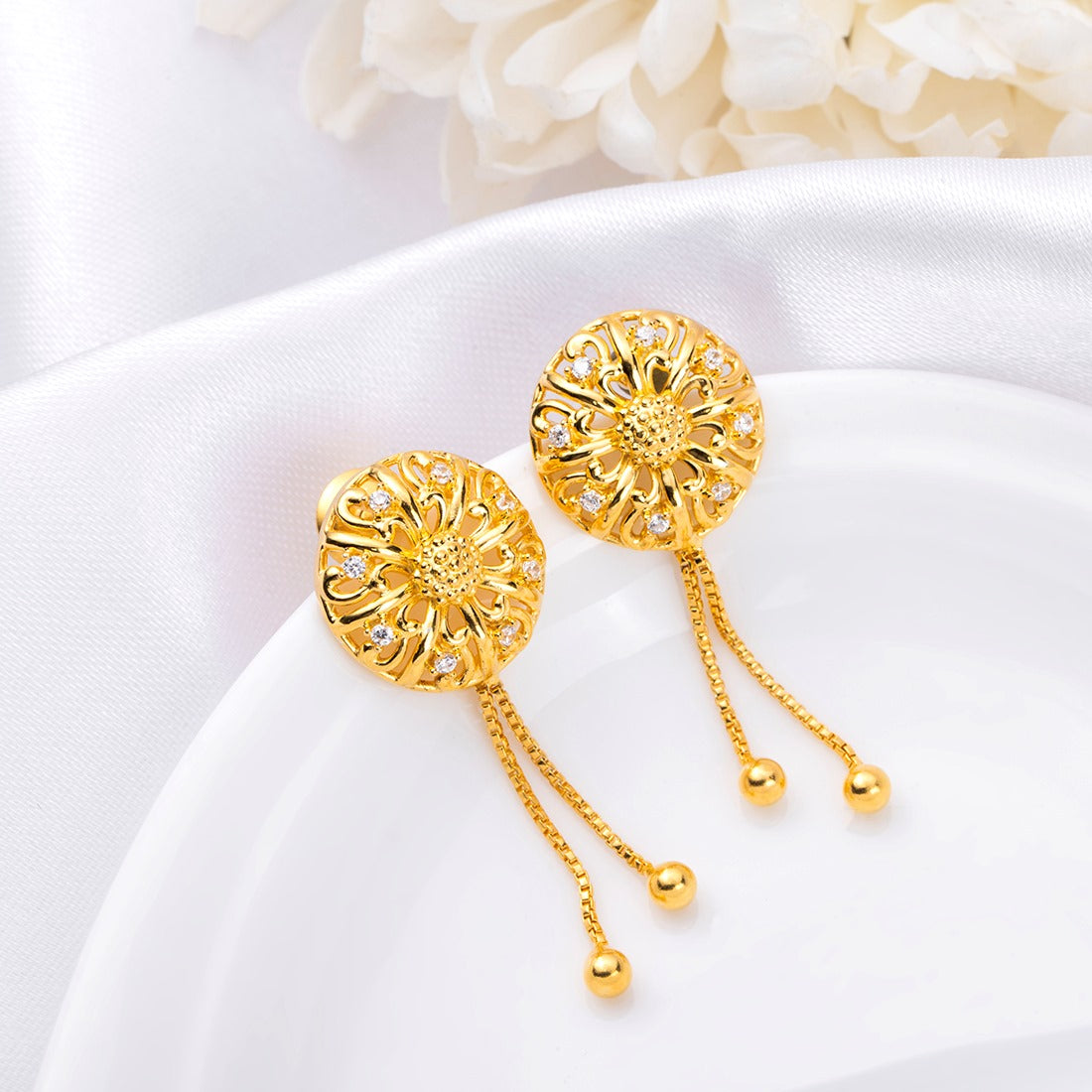 Golden Blossom Bloom 925 Sterling Silver Gold-Plated Flower Earrings