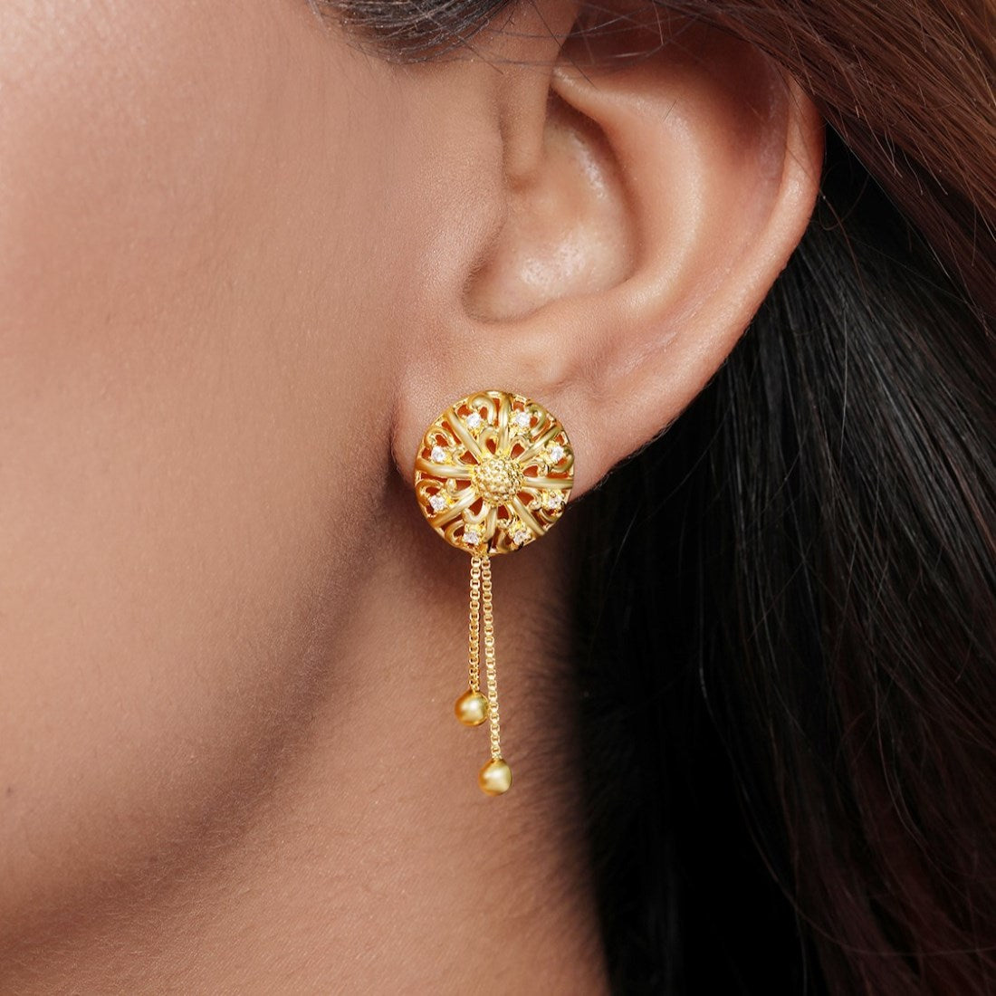 Golden Blossom Bloom 925 Sterling Silver Gold-Plated Flower Earrings