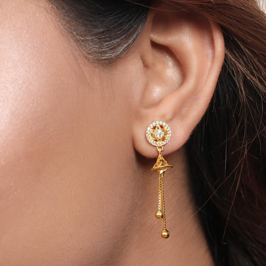 Melodic Blossoms 925 Sterling Silver Gold-Plated Flower with Bell Earrings