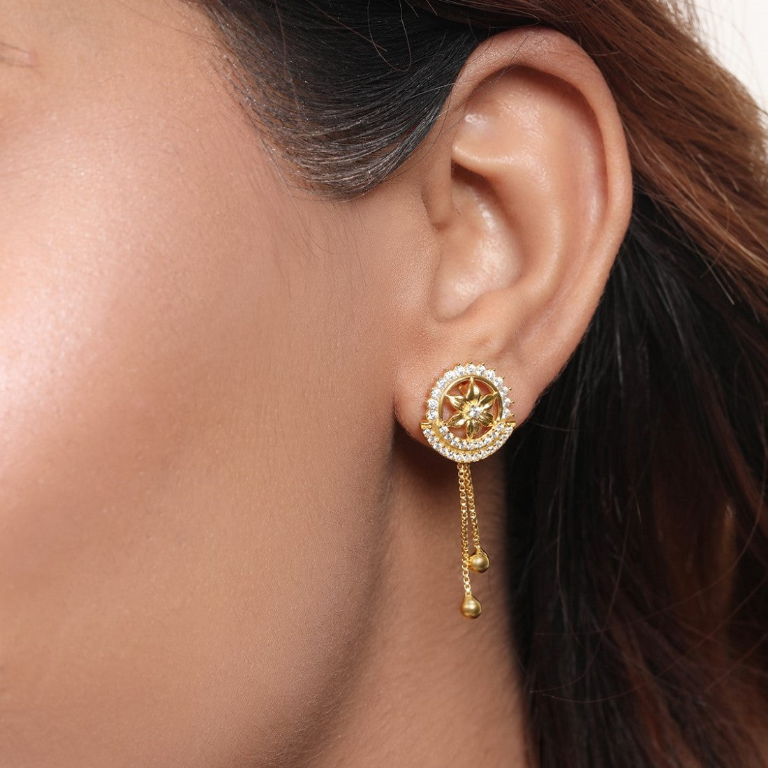 Starry Night 925 Sterling Silver Gold-Plated Circle with Star Earrings
