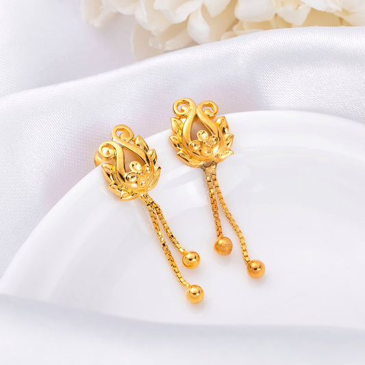 Nature's Splendor 925 Sterling Silver Gold-Plated Flower & Leaf Earrings