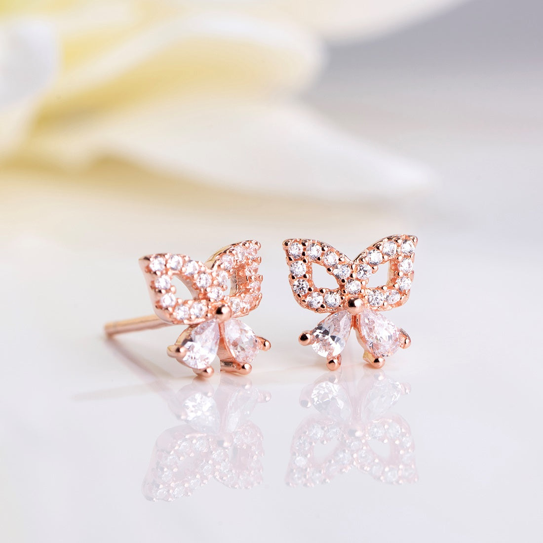 Enchanting Butterfly Rose Gold Plated 925 Sterling Silver Stud Earrings
