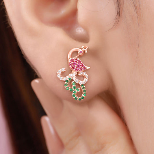 Radiant Peacock Rose Gold Plated 925 Sterling Silver Earrings