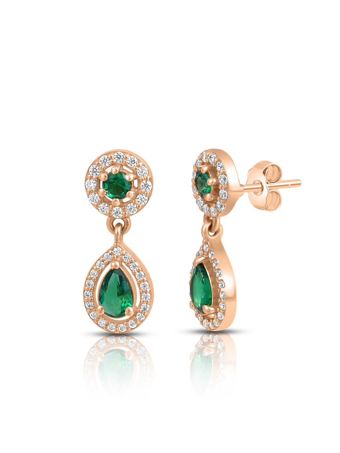 Green Drop Rose Gold Plated 925 Sterling Silver Earrings