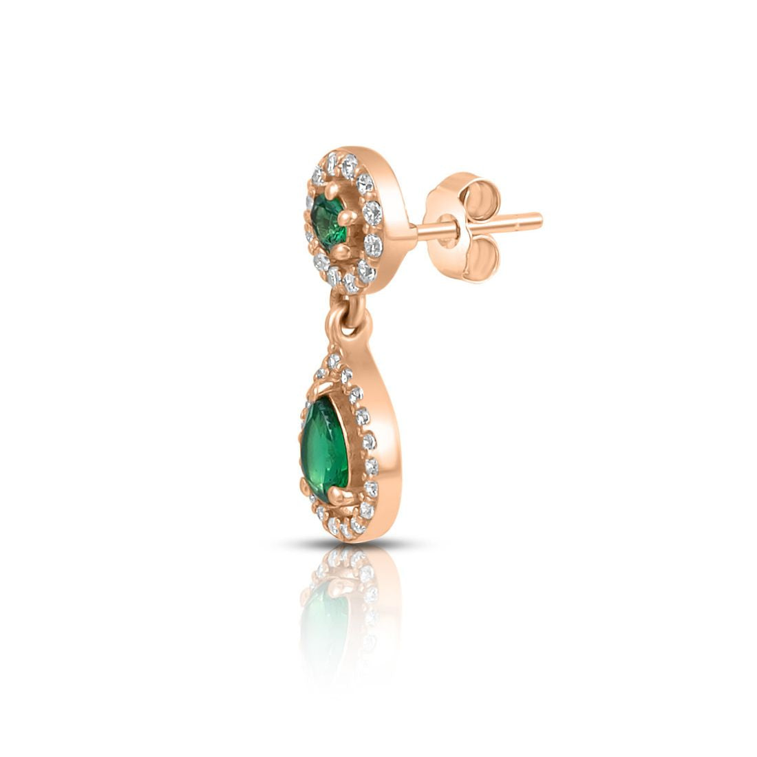 Green Drop Rose Gold Plated 925 Sterling Silver Earrings