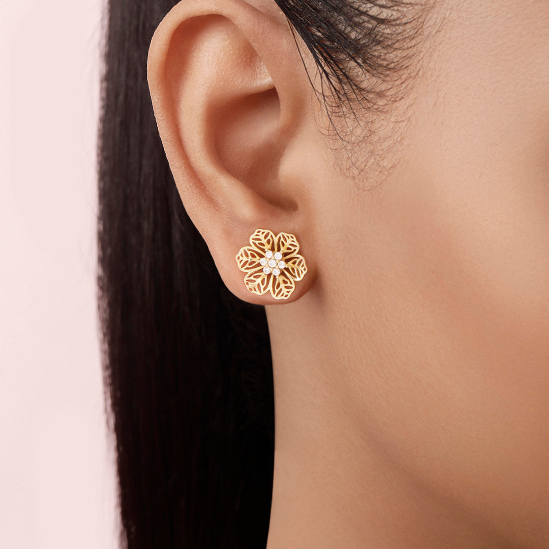 Elegant Floral Gold Plated 925 Sterling Silver Earrings