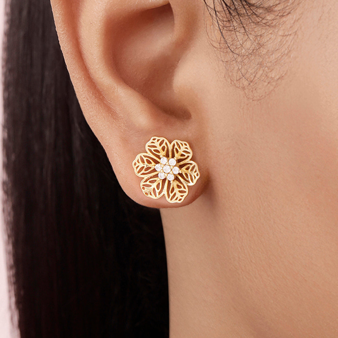 Elegant Floral Gold Plated 925 Sterling Silver Earrings