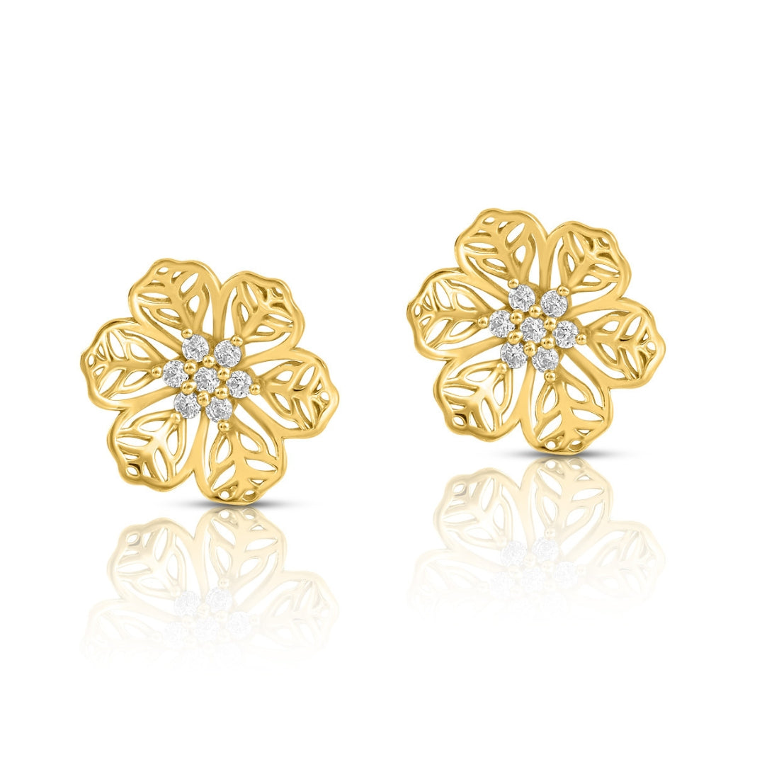 Elegant Floral Gold Plated 925 Sterling Silver Earrings