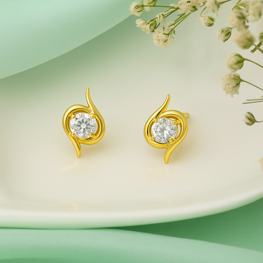 Spiral Solitaire Gold Plated 925 Silver Stud Earrings