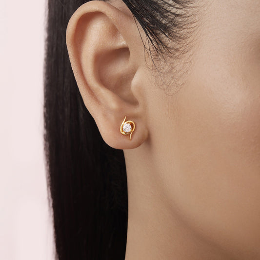 Spiral Solitaire Gold Plated 925 Silver Stud Earrings