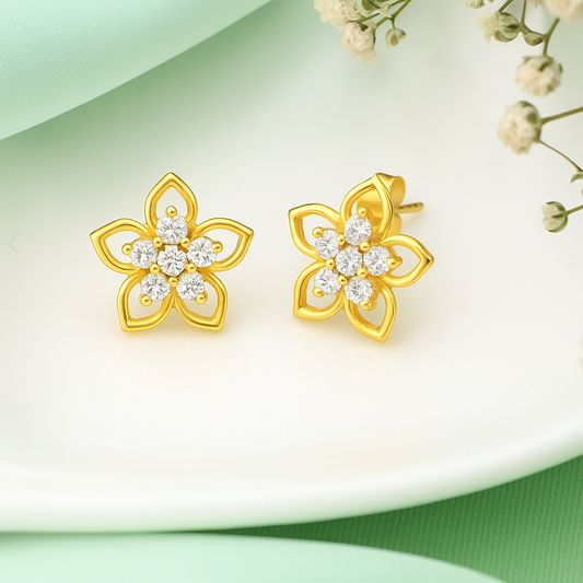 Delicate Floral Gold Plated 925 Sterling Silver Earrings