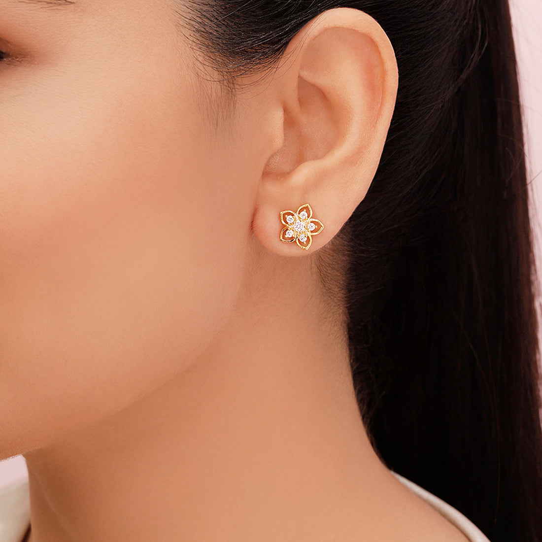 Delicate Floral Gold Plated 925 Sterling Silver Earrings
