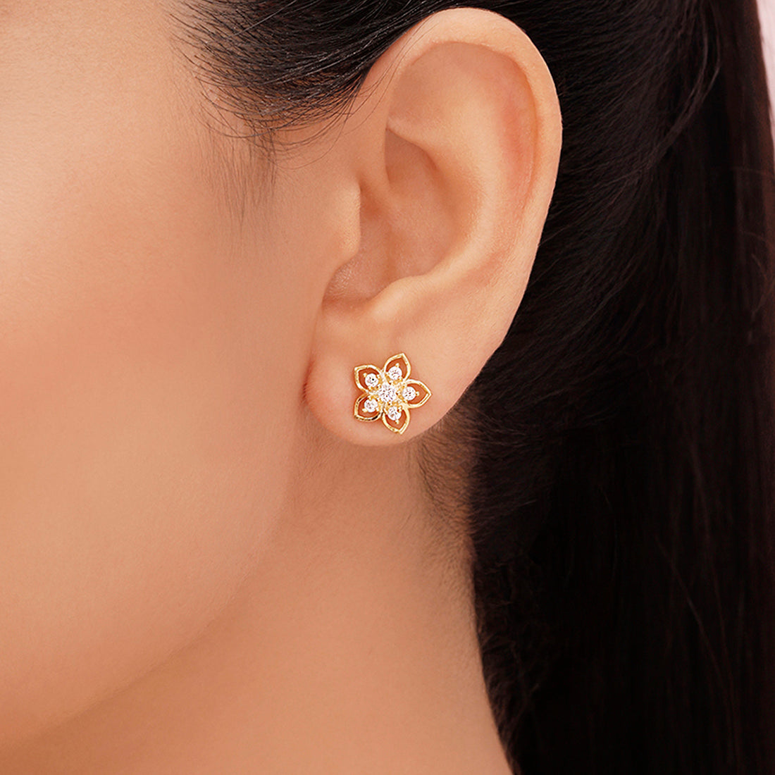 Delicate Floral Gold Plated 925 Sterling Silver Earrings