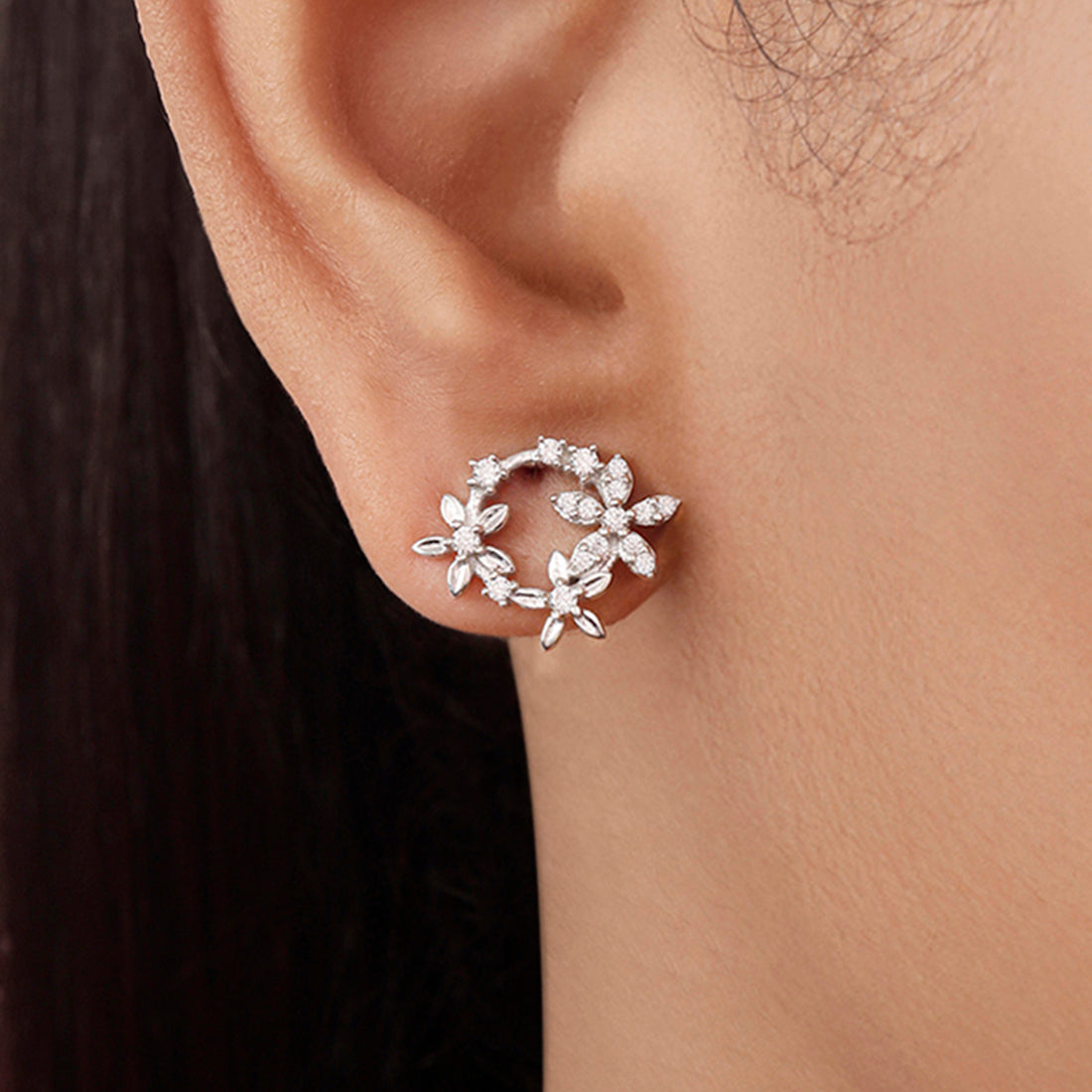 Sparkling Petals Rhodium Plated 925 Sterling Silver Earrings