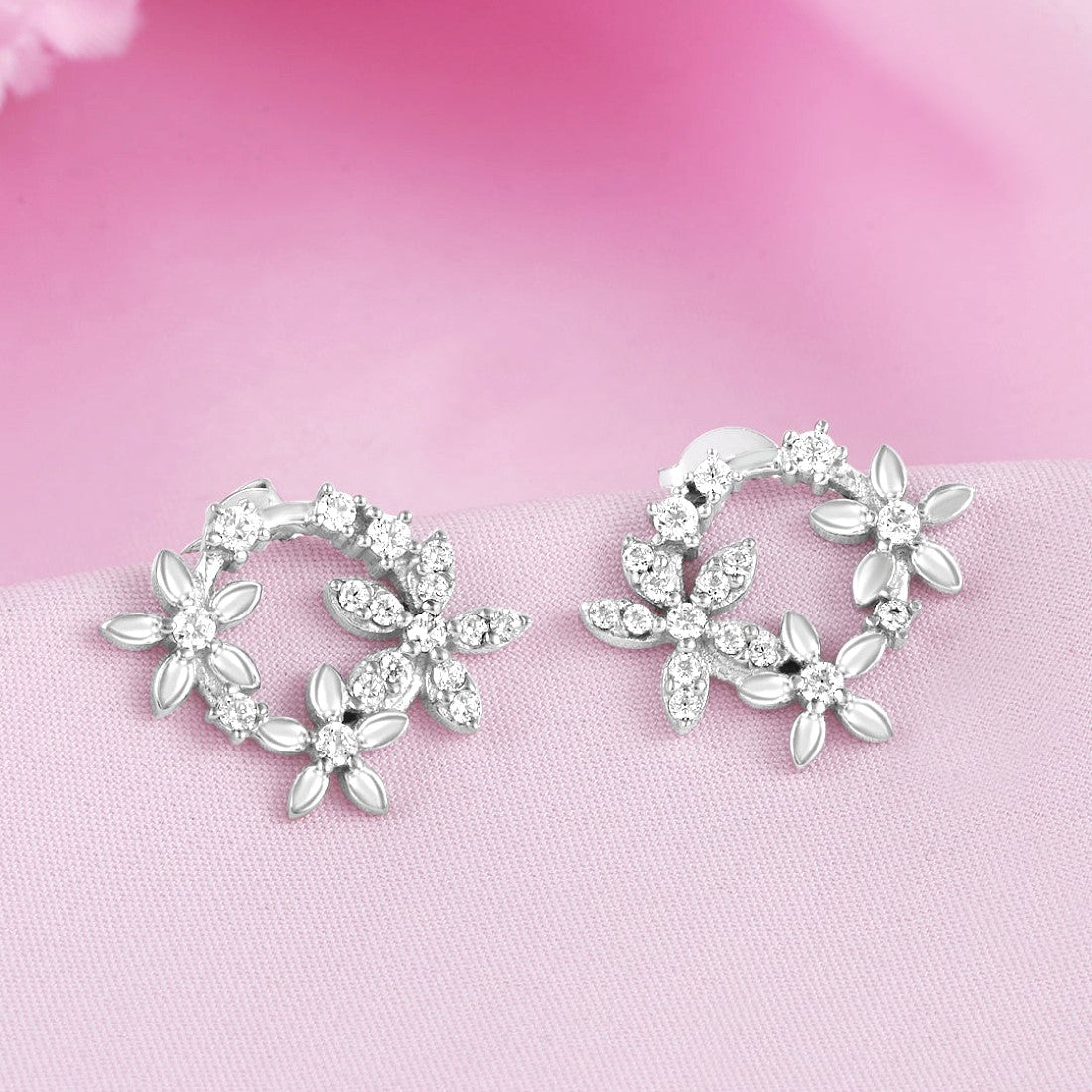 Sparkling Petals Rhodium Plated 925 Sterling Silver Earrings