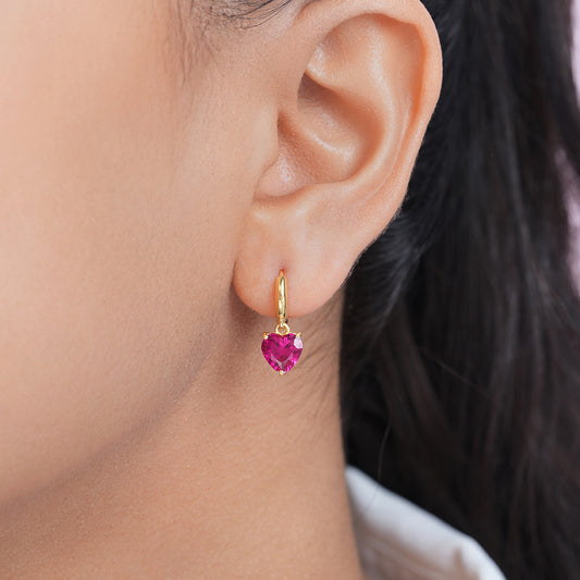 Crimson Heart Gold Plated 925 Silver Drop Earrings