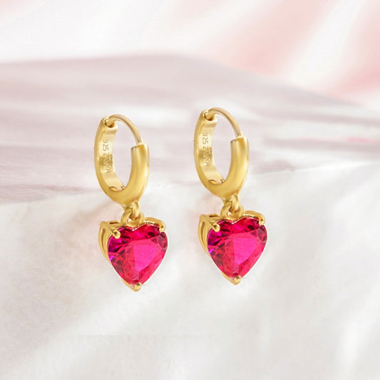 Crimson Heart Gold Plated 925 Silver Drop Earrings