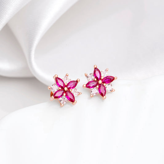 Floral Rose Gold Plated 925 Sterling Silver Earrings