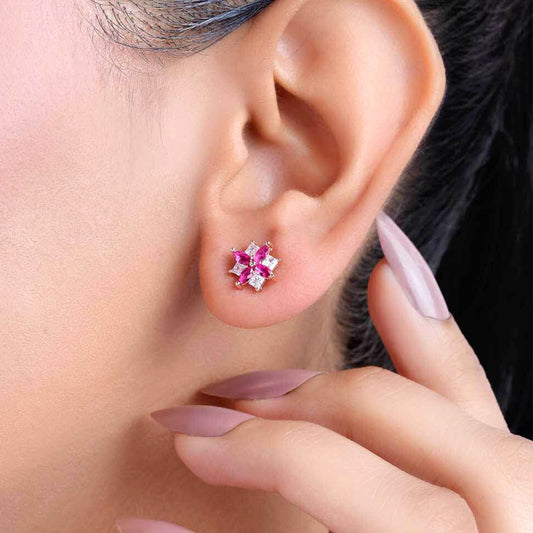 Floral Rose Gold Plated 925 Sterling Silver Earrings