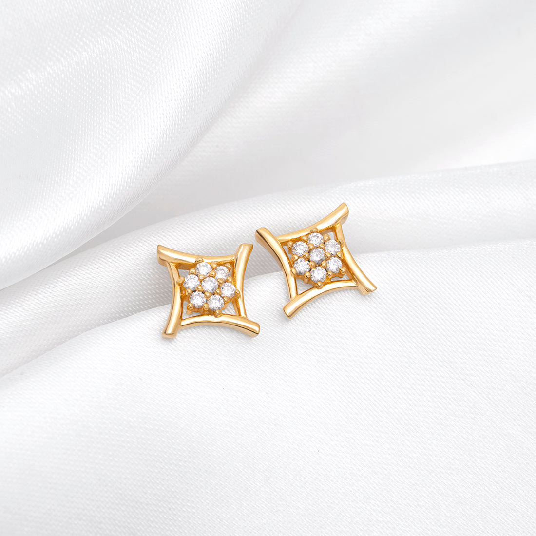 Solitaire Gold Plated 925 Sterling Silver Earrings