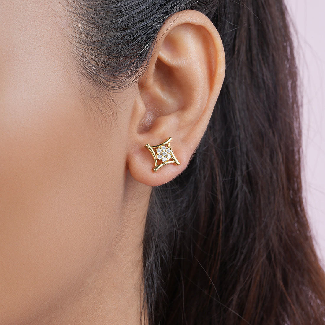 Solitaire Gold Plated 925 Sterling Silver Earrings