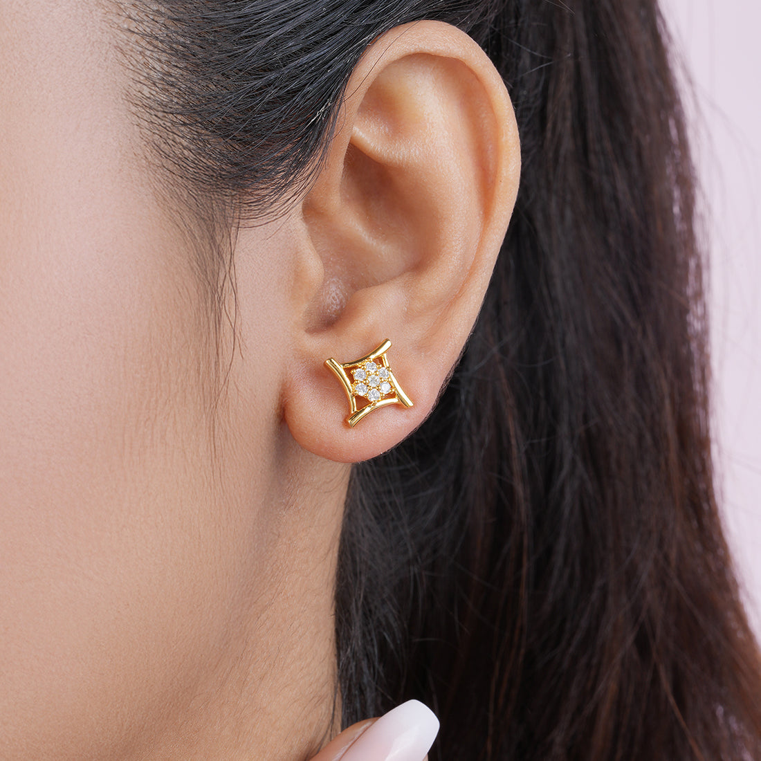 Solitaire Gold Plated 925 Sterling Silver Earrings